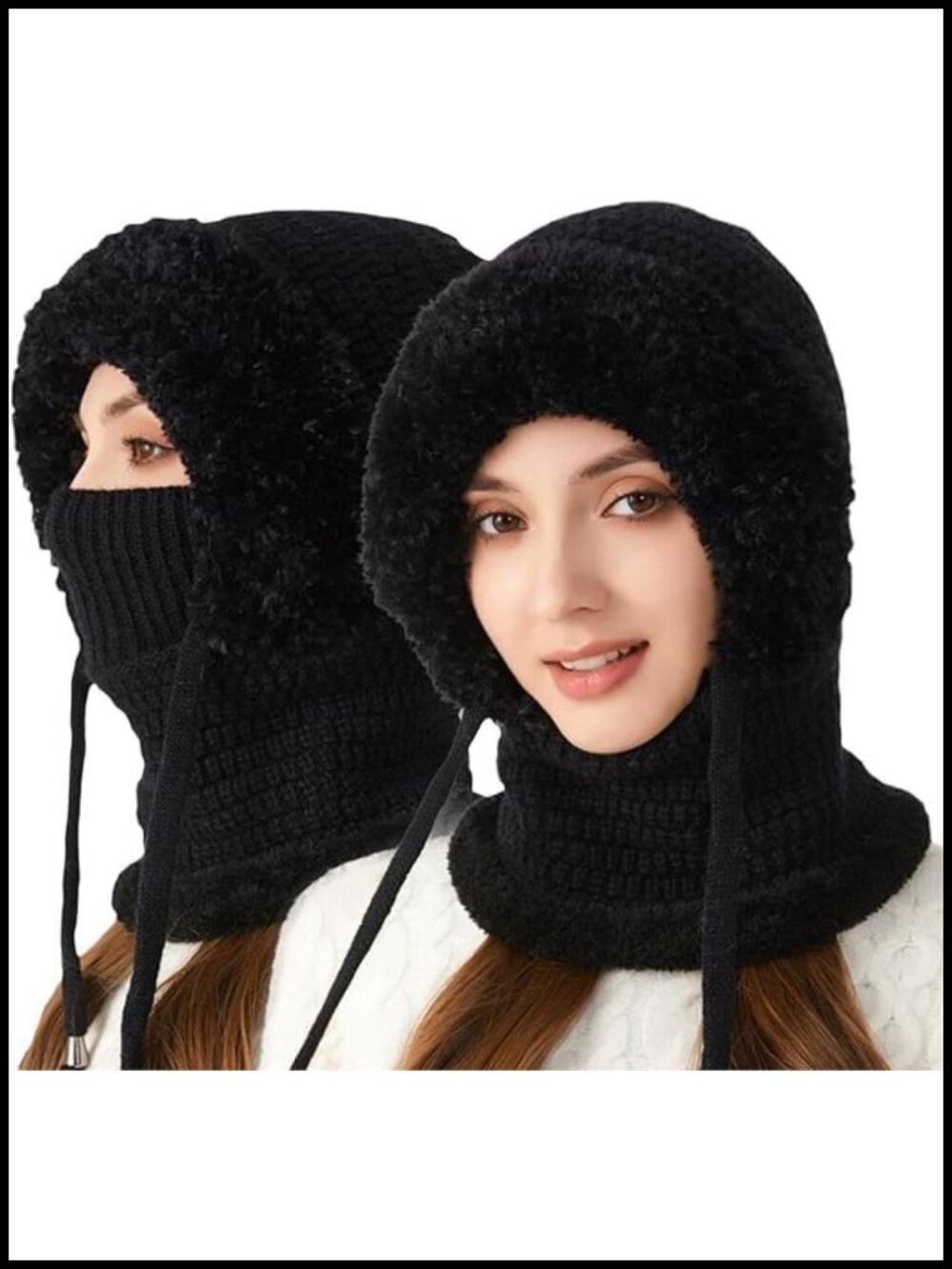 3-in-1 Knit Beanie Hat Scarf Mask Set Fleece Lined Winter Women